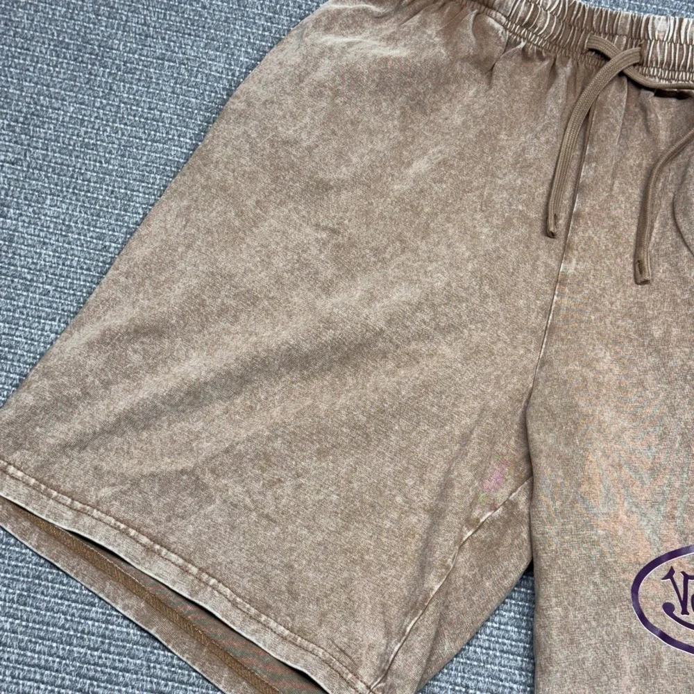 Von Dutch Mens Brown Acid Wash Sweat Shorts Purple Logo Size Small‎